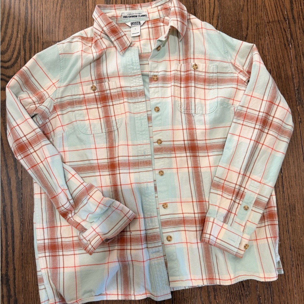 Duluth Trading Co Orange and Cream Flannel Shirt